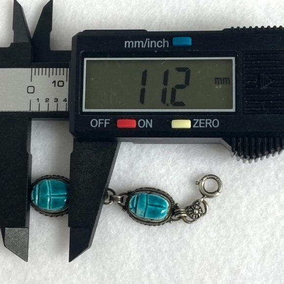 VTG Sterling Silver 925 Faience Glazed Ceramic Blue Scarab Link Bracelet 7" - Picture 14 of 16